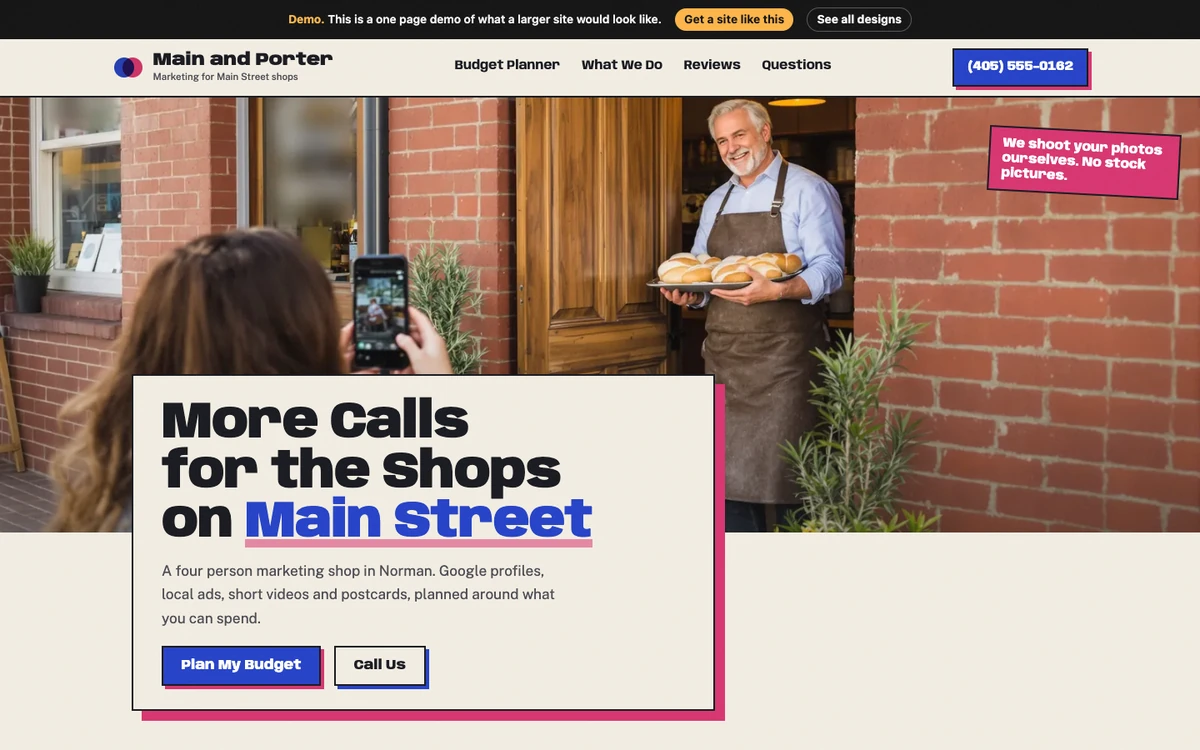 Riso Main Street website design on a desktop