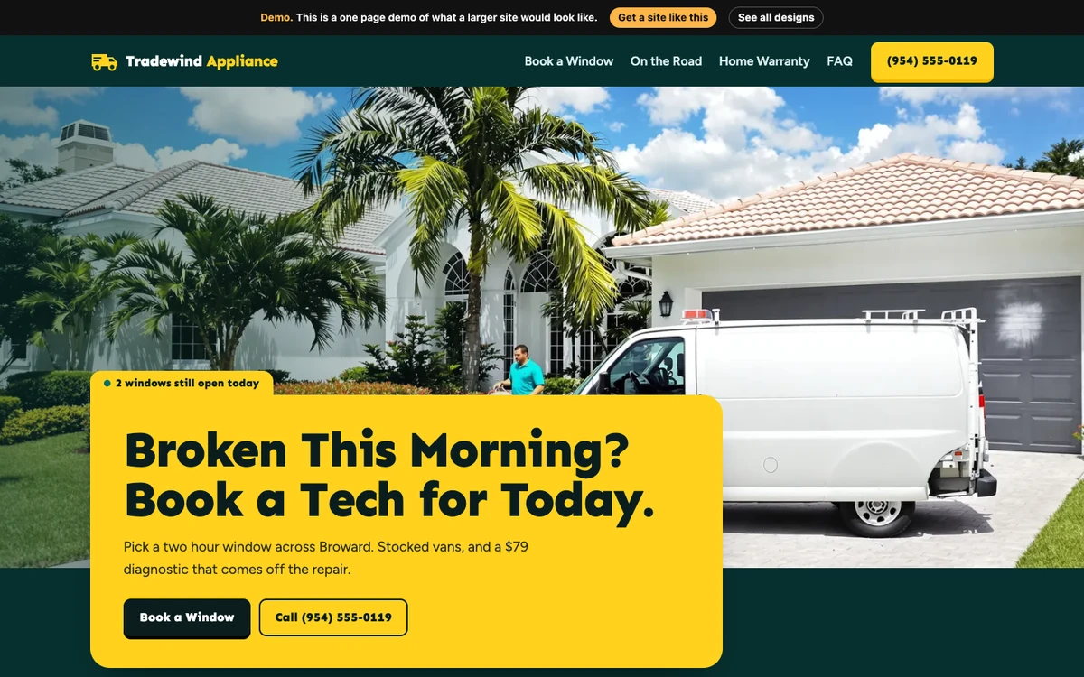 Teal Van Dispatch website design on a desktop