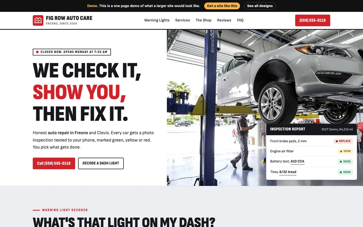 Inspection Report website design on a desktop