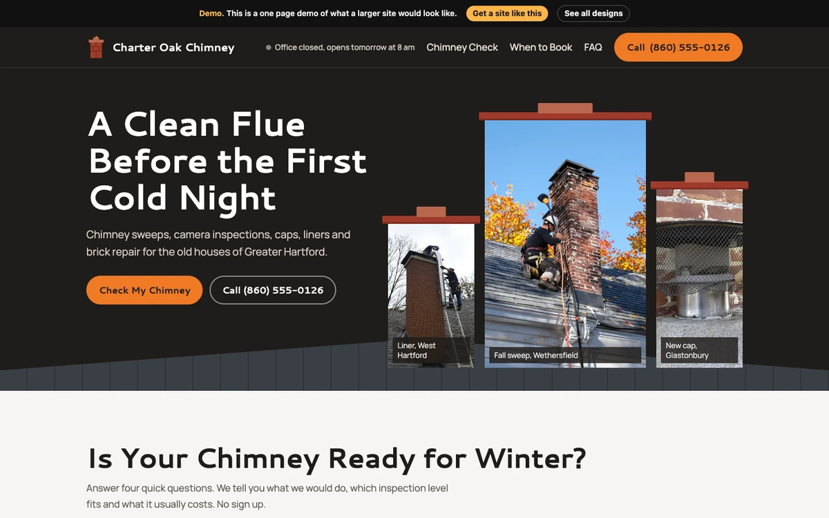 Soot and Ember website design on a desktop