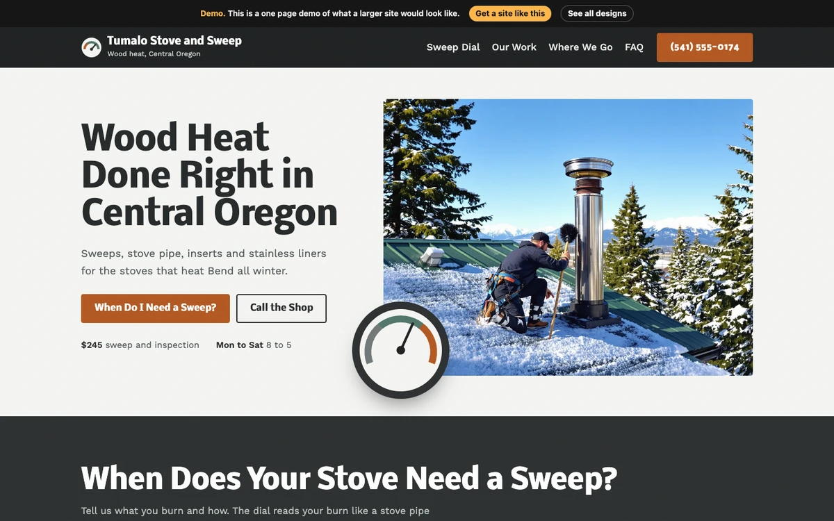 Stove Dial High Desert website design on a desktop