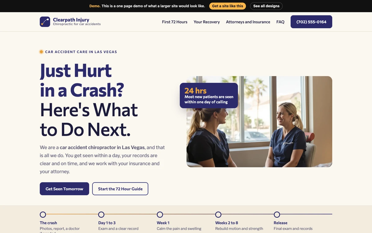 Recovery Timeline website design on a desktop