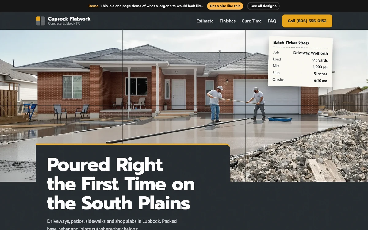 Saw Cut Slab website design on a desktop