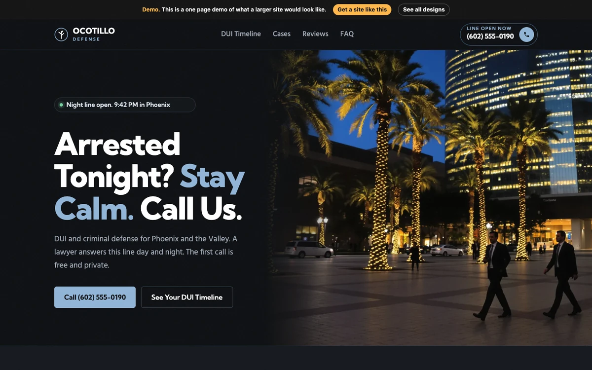 Night Line website design on a desktop