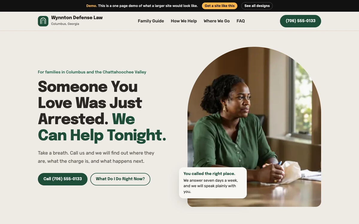 Warm Standing website design on a desktop
