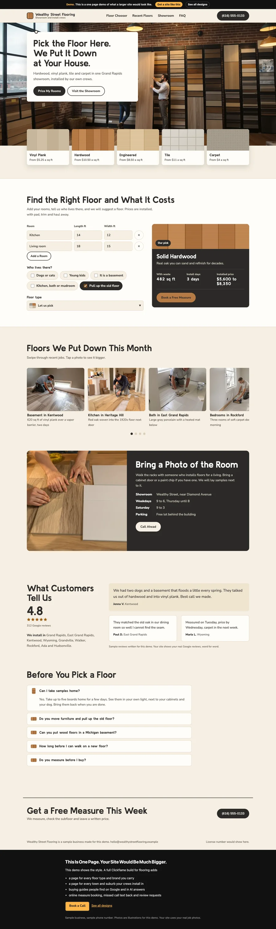 Showroom Sample Wall website design