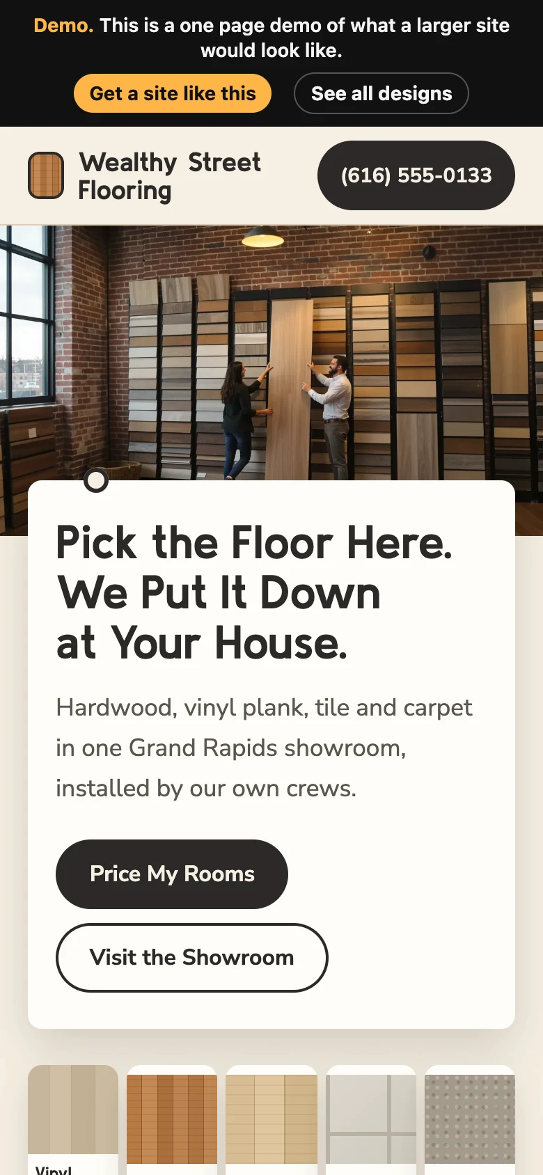 Showroom Sample Wall on a phone