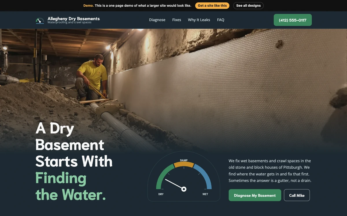 Slate Moisture Gauge website design on a desktop