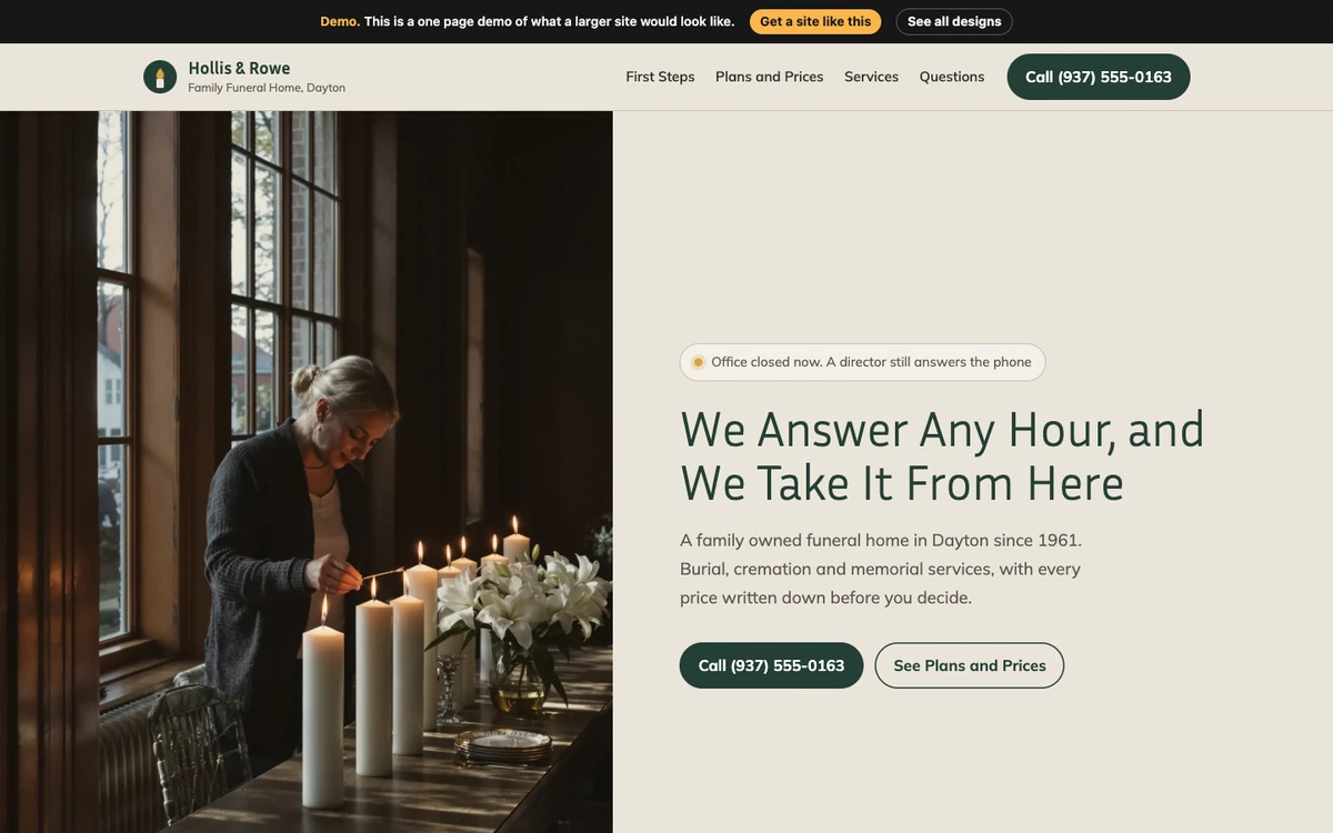 Candle and Stone website design on a desktop