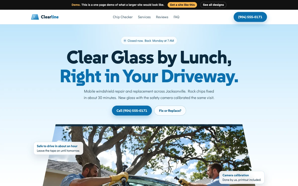Clear Sky Glass website design on a desktop
