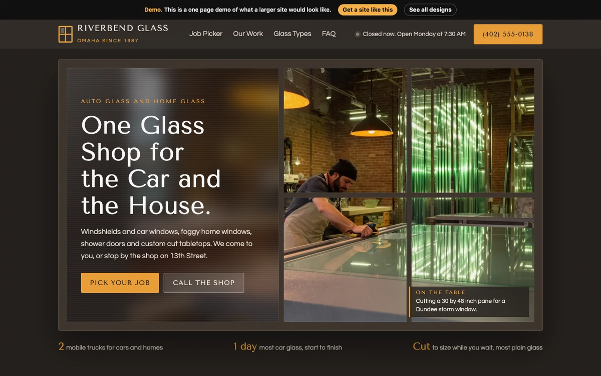 Frosted Pane website design on a desktop
