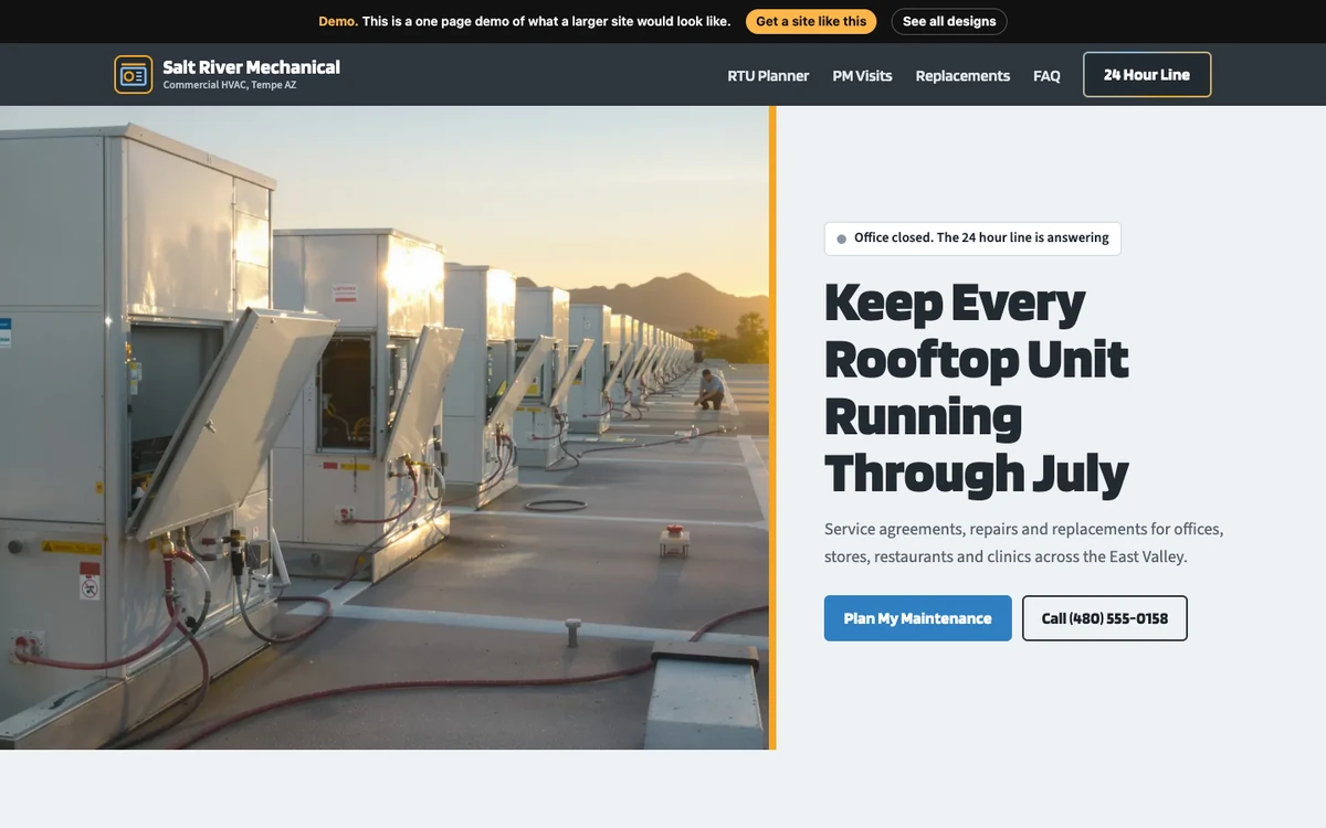 Rooftop Roster website design on a desktop