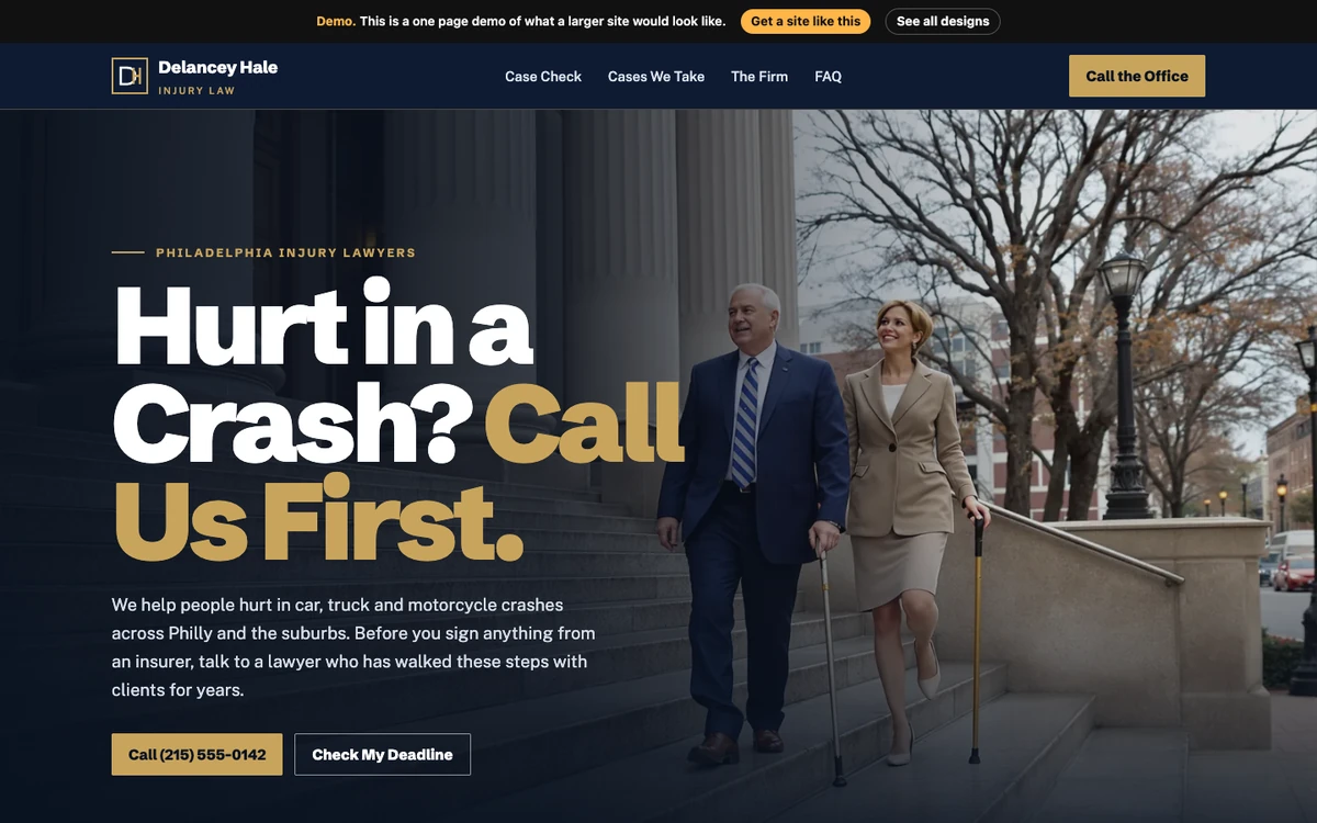Navy and Brass website design on a desktop