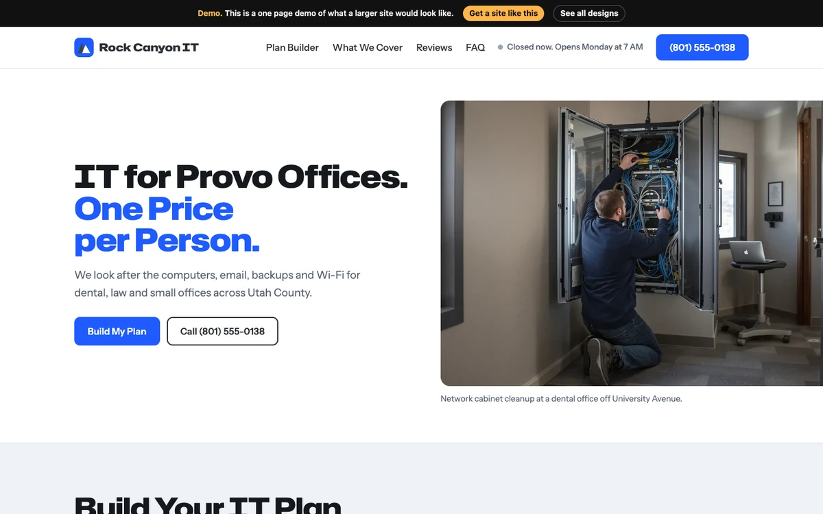 Clean Desk Blue website design on a desktop