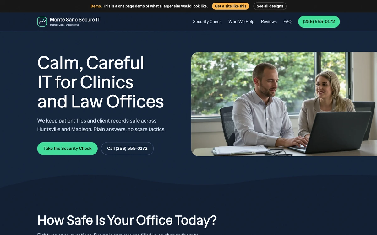 Calm Night Shift website design on a desktop