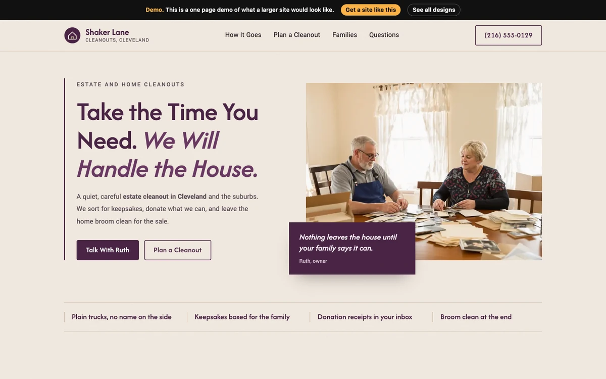 Quiet Plum Care website design on a desktop