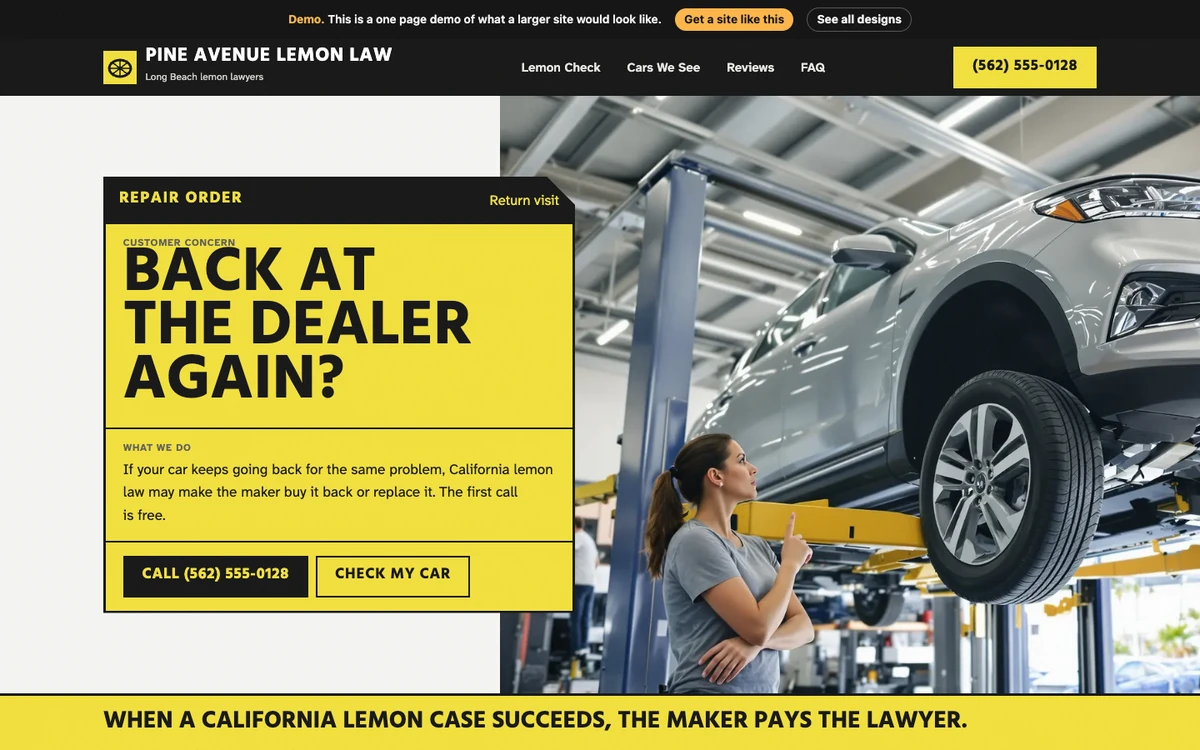 Repair Order Yellow website design on a desktop