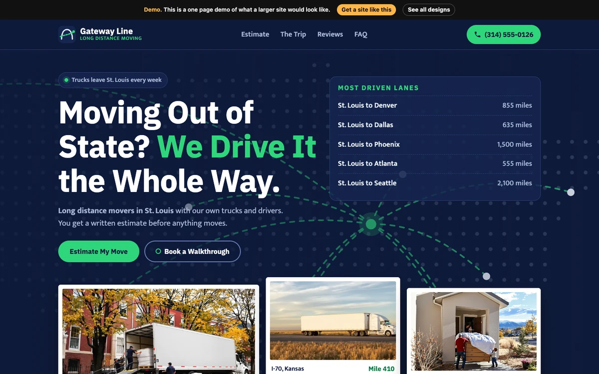 Night Route Map website design on a desktop