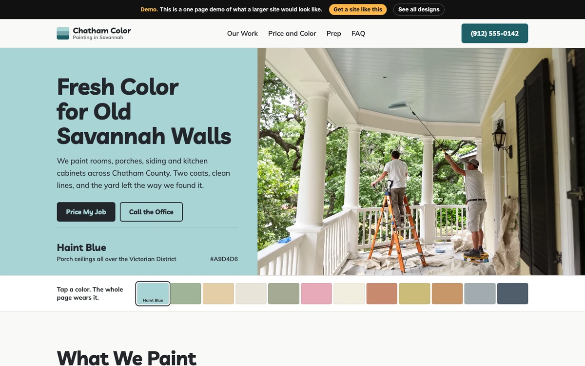 Paint Chip Deck website design on a desktop