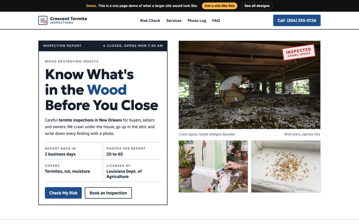 Inspection Report website design on a desktop
