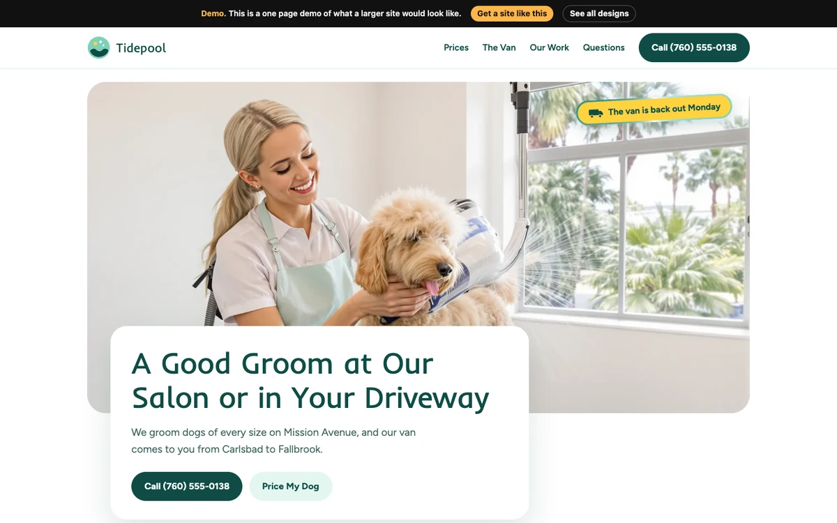 Suds and Sunshine website design on a desktop