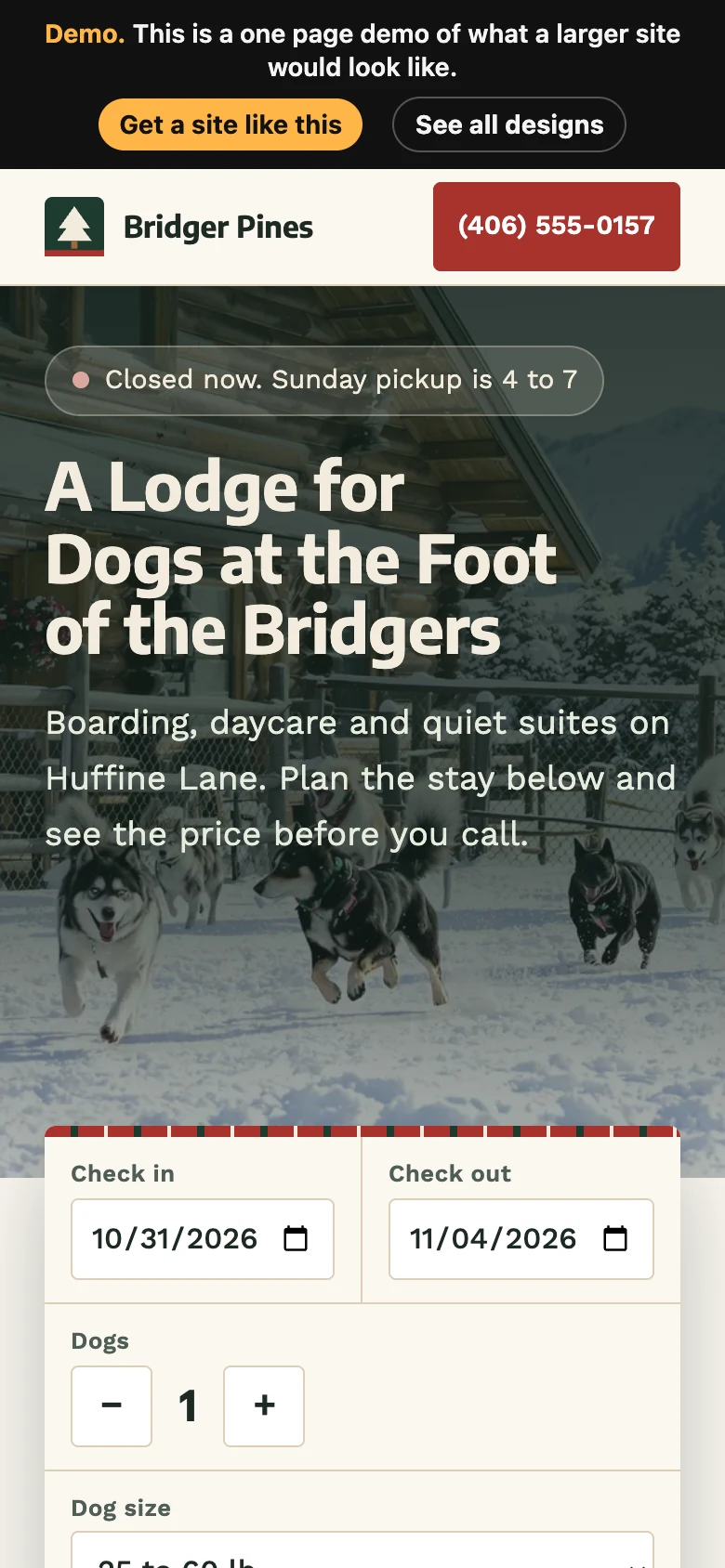 Pine Lodge on a phone