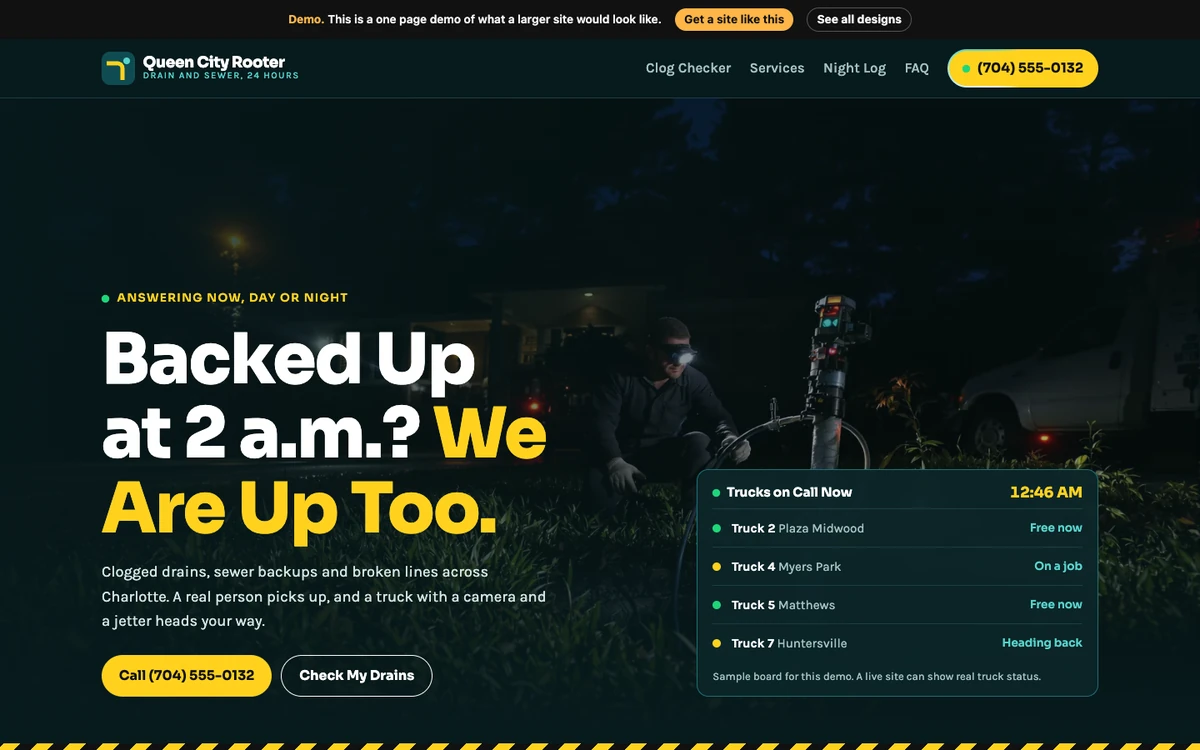 Night Shift website design on a desktop