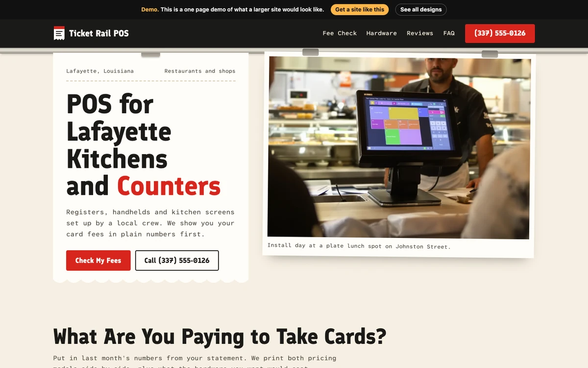 Kitchen Ticket website design on a desktop