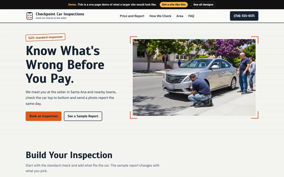 Inspection Sheet website design on a desktop