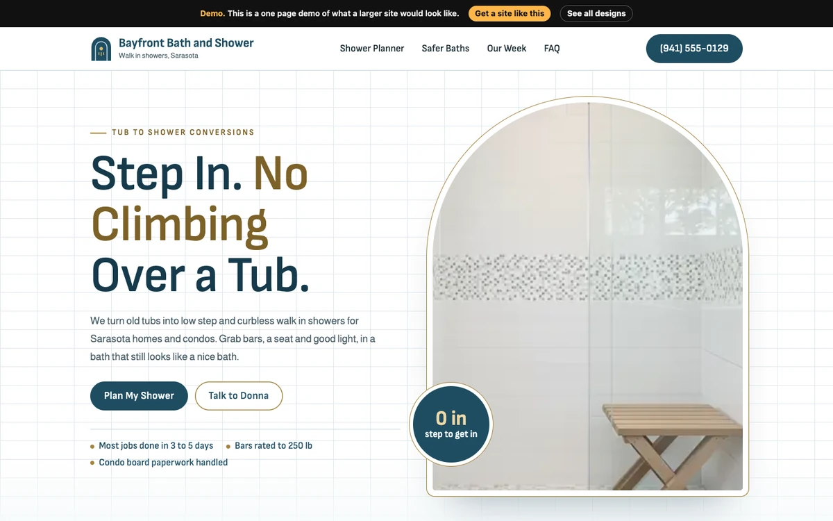 Spa Tile and Brass website design on a desktop