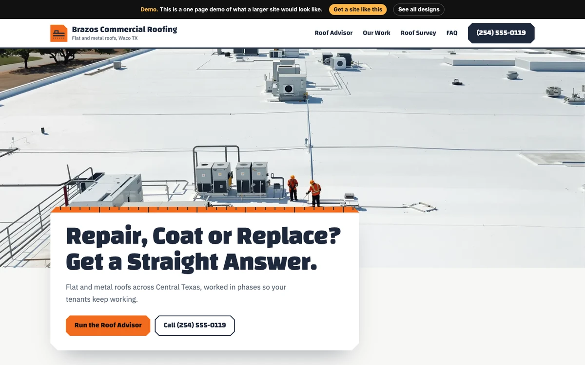 Flat Roof Survey website design on a desktop