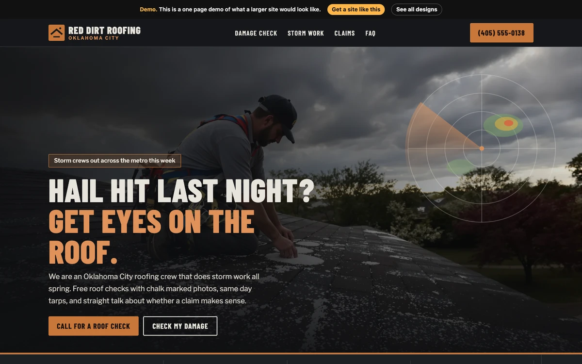 Storm Radar website design on a desktop