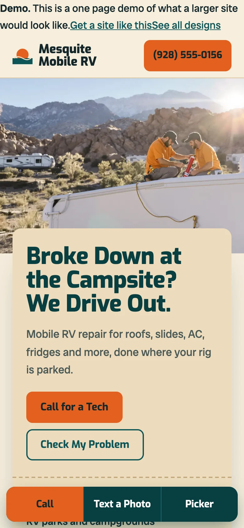 Desert Service Road on a phone