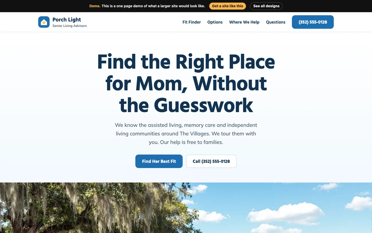 Open Sky Guide website design on a desktop
