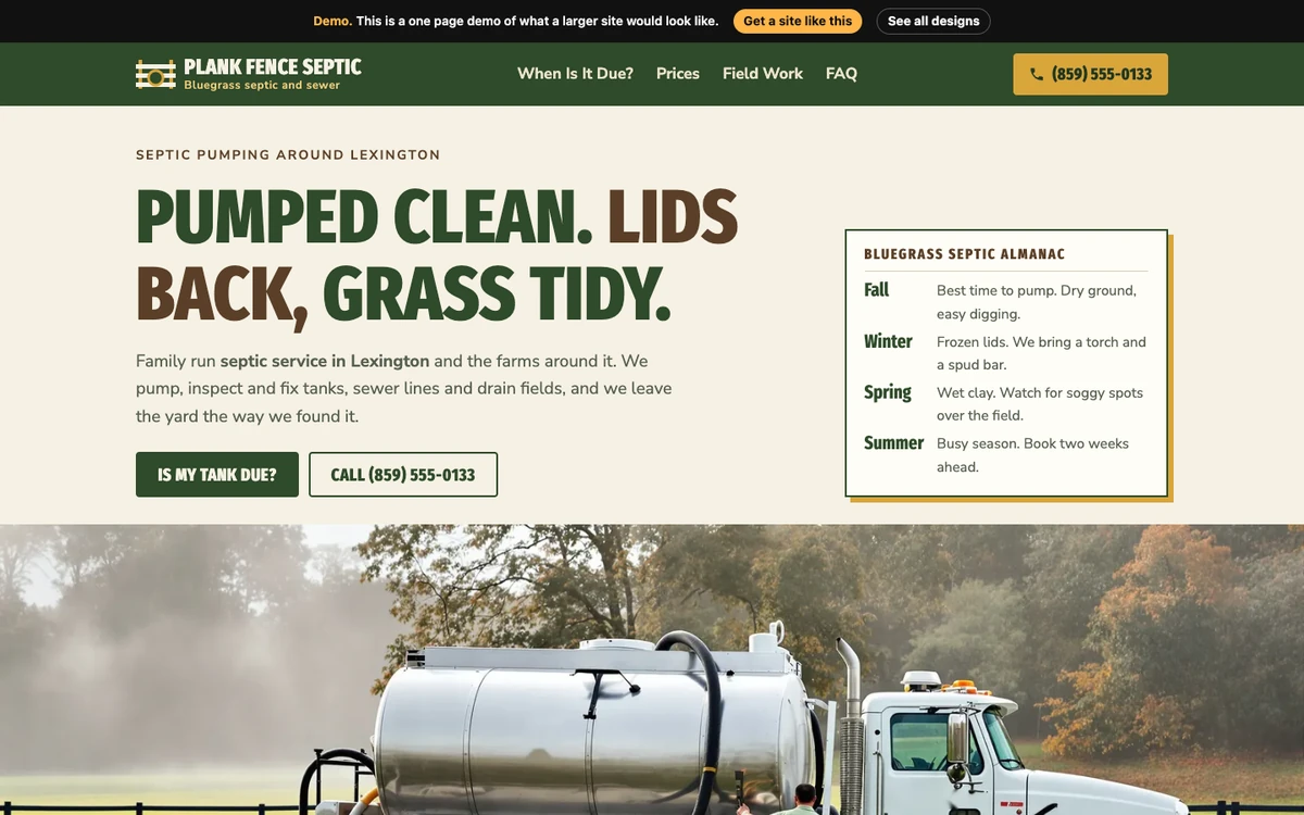 Bluegrass Field Almanac website design on a desktop