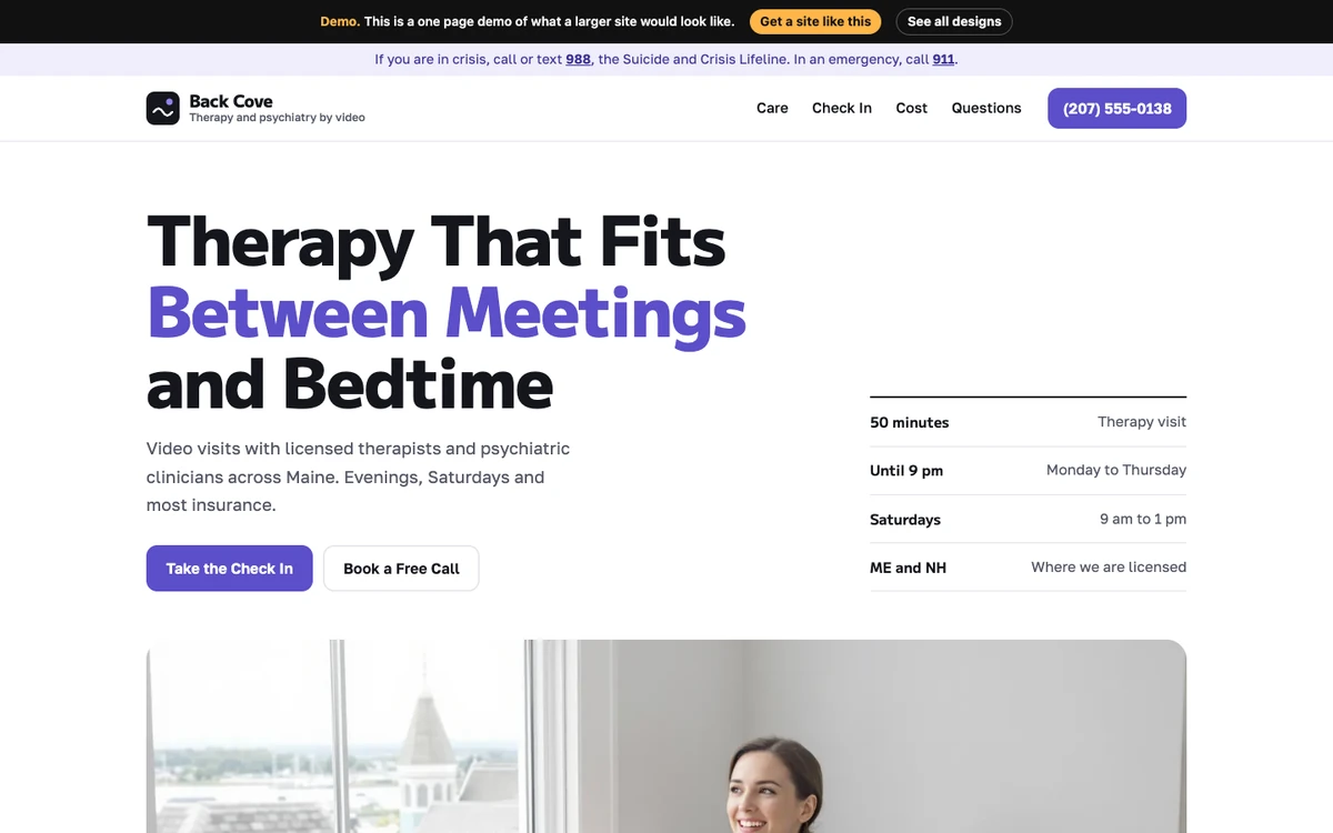 Clean Check In website design on a desktop