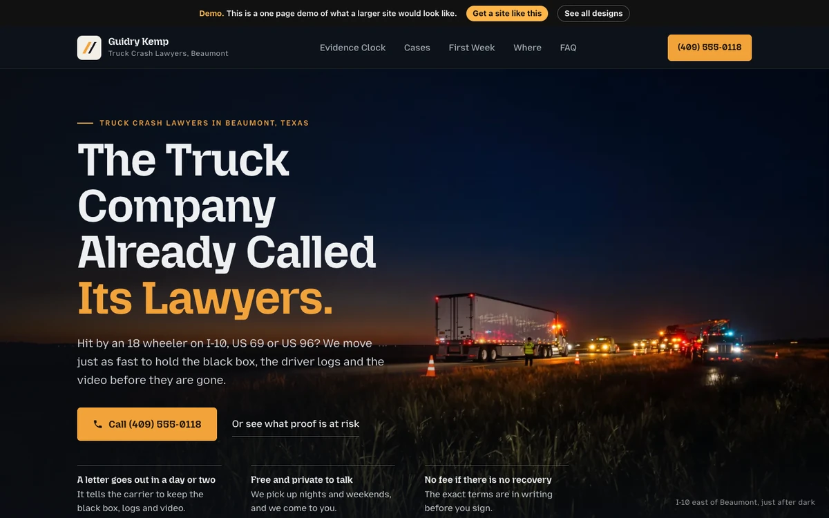 Blue Hour Highway website design on a desktop