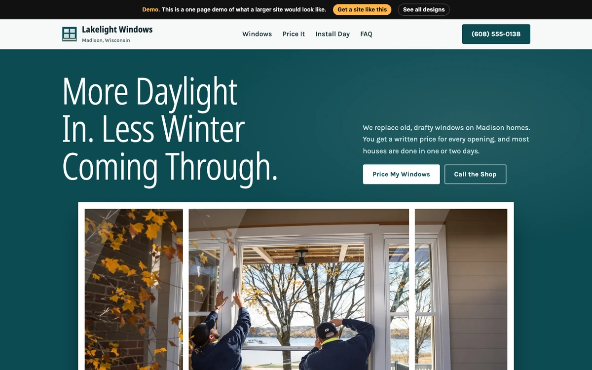 Picture Window Teal website design on a desktop