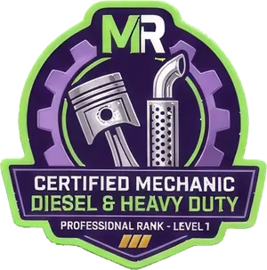 MechanicRank certified mechanic badge, Diesel & Heavy Duty