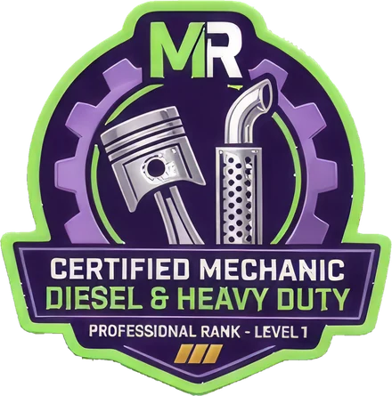 MechanicRank certified mechanic badge, Diesel & Heavy Duty